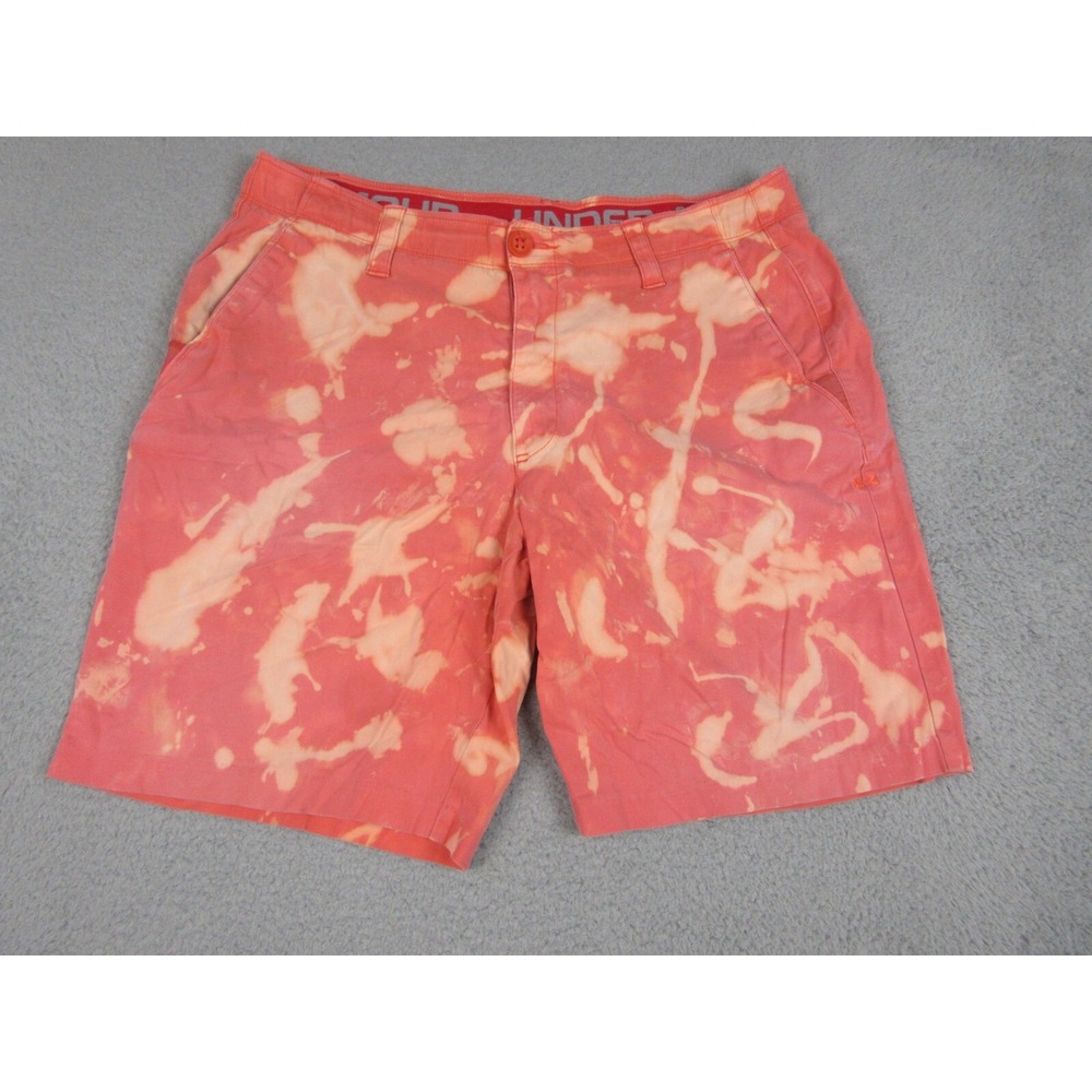 Under Armour Shorts Mens 36 Red Orange Cotton Canvas Chino 10 Inseam Bleach Dyed